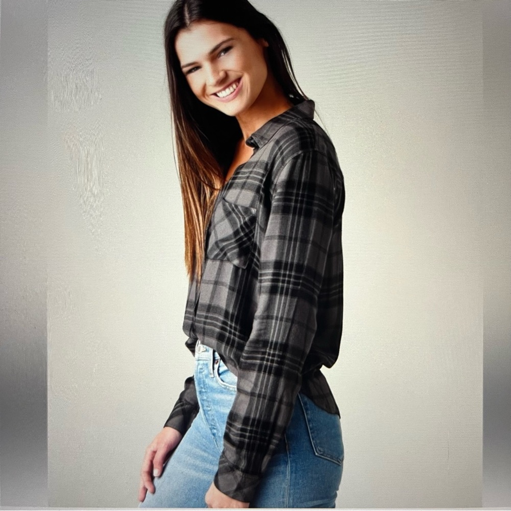 Rails Kellen Charcoal Jet Lightning cropped flannel lounge shirt - Picture 14 of 14